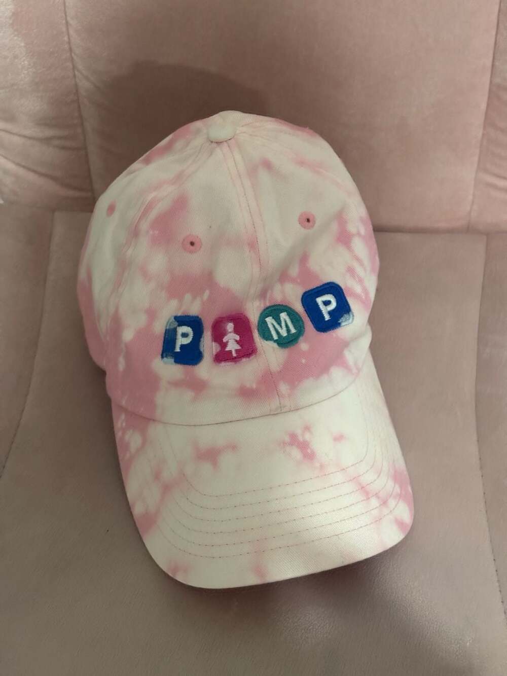 Unbranded Pimp Embroidered Pink White Tie Dye Baseball Cap